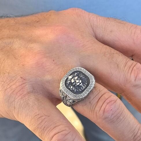 Men Silver Lion Ring, Animal Leon Head Ring, Animal Signet Ring, 925k Sterling Silver Handmade Ring in Kuwait
