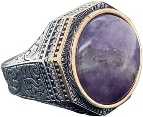Natural Amethyst Men's Ring, Silver Handmade Ring, Amethyst Men's Ring, Turkish Handmade Silver Men Ring, 925k Sterling Silver Ring in Kuwait