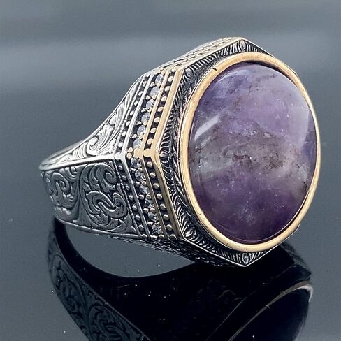 Natural Amethyst Men's Ring, Silver Handmade Ring, Amethyst Men's Ring, Turkish Handmade Silver Men Ring, 925k Sterling Silver Ring in Kuwait