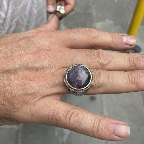 Natural Amethyst Men's Ring, Silver Handmade Ring, Amethyst Men's Ring, Turkish Handmade Silver Men Ring, 925k Sterling Silver Ring in Kuwait