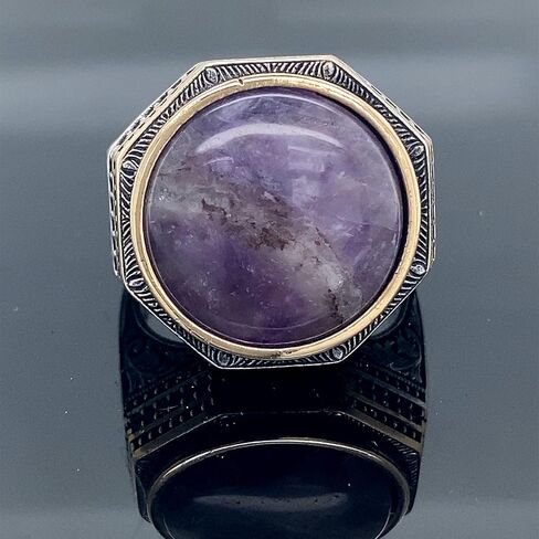 Natural Amethyst Men's Ring, Silver Handmade Ring, Amethyst Men's Ring, Turkish Handmade Silver Men Ring, 925k Sterling Silver Ring in Kuwait