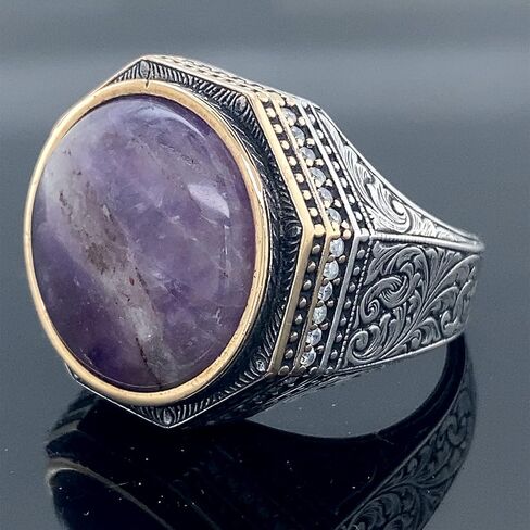 Natural Amethyst Men's Ring, Silver Handmade Ring, Amethyst Men's Ring, Turkish Handmade Silver Men Ring, 925k Sterling Silver Ring in Kuwait