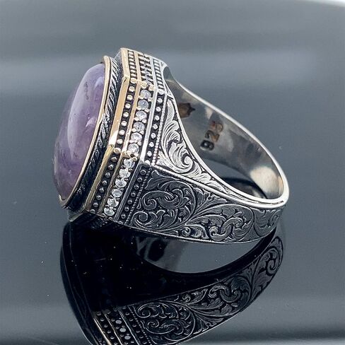 Natural Amethyst Men's Ring, Silver Handmade Ring, Amethyst Men's Ring, Turkish Handmade Silver Men Ring, 925k Sterling Silver Ring in Kuwait
