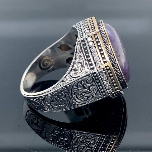 Natural Amethyst Men's Ring, Silver Handmade Ring, Amethyst Men's Ring, Turkish Handmade Silver Men Ring, 925k Sterling Silver Ring in Kuwait