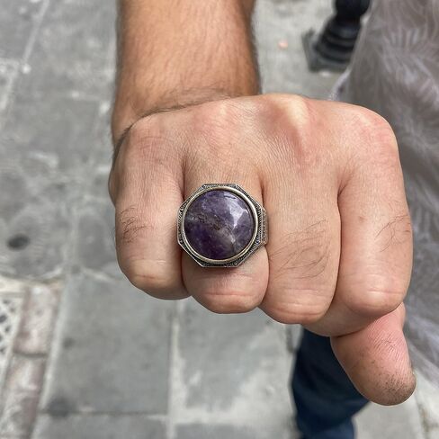 Natural Amethyst Men's Ring, Silver Handmade Ring, Amethyst Men's Ring, Turkish Handmade Silver Men Ring, 925k Sterling Silver Ring in Kuwait
