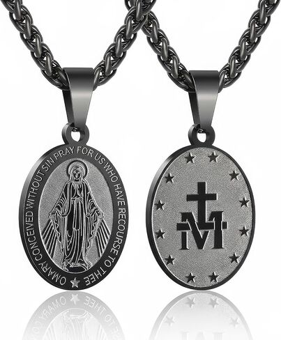 Miraculous Medal Necklace - Stainless Steel Virgin Mary Pendant - Catholic Christian Protection Amulet in Kuwait