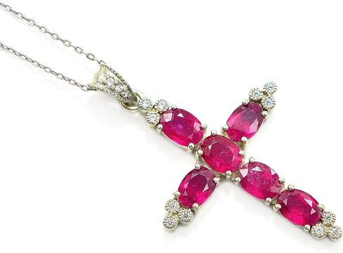 Natural Red Ruby 7X5 MM Oval Cut Holy Cross Pendant Necklace 925 Sterling Silver July Birthstone Ruby Jewelry Proposal Necklace Gift For Girlfriend (PD-8481) in Saudi Arabia