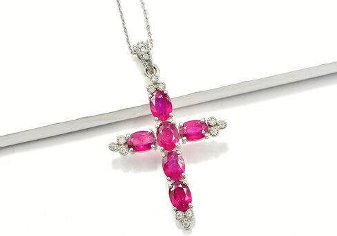 Natural Red Ruby 7X5 MM Oval Cut Holy Cross Pendant Necklace 925 Sterling Silver July Birthstone Ruby Jewelry Proposal Necklace Gift For Girlfriend (PD-8481) in Saudi Arabia