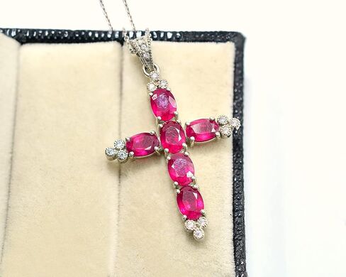 Natural Red Ruby 7X5 MM Oval Cut Holy Cross Pendant Necklace 925 Sterling Silver July Birthstone Ruby Jewelry Proposal Necklace Gift For Girlfriend (PD-8481) in Saudi Arabia