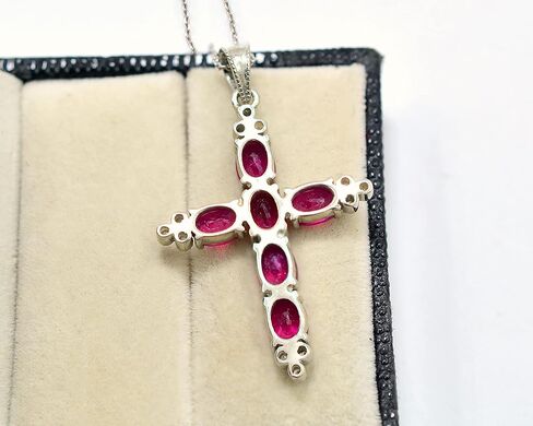 Natural Red Ruby 7X5 MM Oval Cut Holy Cross Pendant Necklace 925 Sterling Silver July Birthstone Ruby Jewelry Proposal Necklace Gift For Girlfriend (PD-8481) in Saudi Arabia