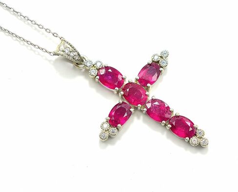 Natural Red Ruby 7X5 MM Oval Cut Holy Cross Pendant Necklace 925 Sterling Silver July Birthstone Ruby Jewelry Proposal Necklace Gift For Girlfriend (PD-8481) in Saudi Arabia