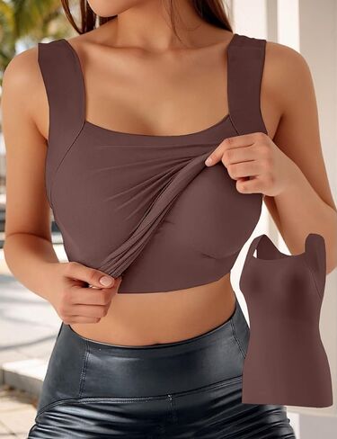 Womens Built In Bra Tank Top U Neck Seamless Fitted Sleeveless Vest Workout Shapewear Style Slimming Daily Top in Saudi Arabia