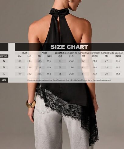 ABINGOO Womens Sleeveless Tops Satin Halter Mock Neck Elegant Going Out Tank Tops with Asymmetrical Lace Trim in Saudi Arabia