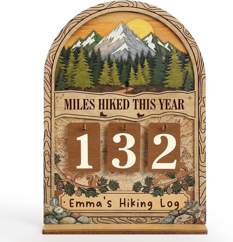 Hiking Gifts for Women Men, Personalized Miles Hiked This Year Tracker Sign, Wooden Hiking Log Counter, Unique Hiking Essentials, Cool National Park Gifts for Hikers, Adventurers, Outdoor Enthusiasts, Adventure Trail Decor in Kuwait
