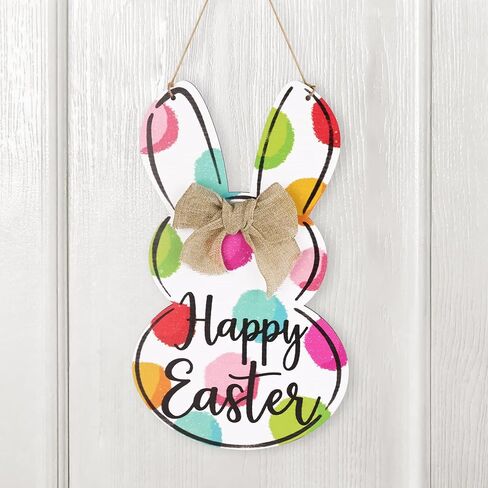 Easter Decorations Front Door Hanger: Cute Rustic Wooden Easter Peep Bunny Welcome Sign, Colorful Farmhouse Easter Door Wreath for Wall Home Front Porch Yard Office School Indoor Outdoor Decor in Kuwait