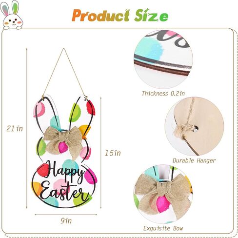 Easter Decorations Front Door Hanger: Cute Rustic Wooden Easter Peep Bunny Welcome Sign, Colorful Farmhouse Easter Door Wreath for Wall Home Front Porch Yard Office School Indoor Outdoor Decor in Kuwait