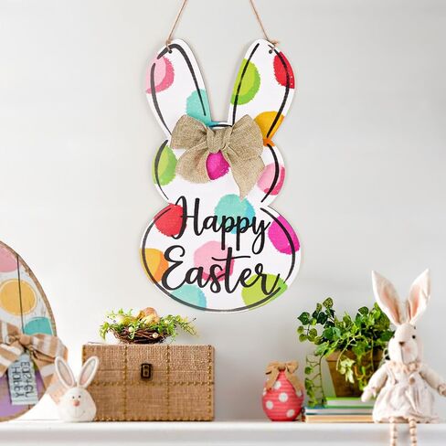 Easter Decorations Front Door Hanger: Cute Rustic Wooden Easter Peep Bunny Welcome Sign, Colorful Farmhouse Easter Door Wreath for Wall Home Front Porch Yard Office School Indoor Outdoor Decor in Kuwait