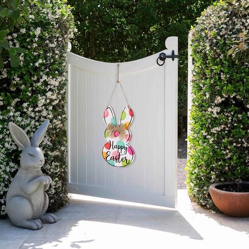 Easter Decorations Front Door Hanger: Cute Rustic Wooden Easter Peep Bunny Welcome Sign, Colorful Farmhouse Easter Door Wreath for Wall Home Front Porch Yard Office School Indoor Outdoor Decor in Kuwait