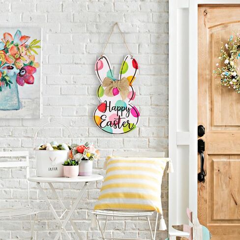 Easter Decorations Front Door Hanger: Cute Rustic Wooden Easter Peep Bunny Welcome Sign, Colorful Farmhouse Easter Door Wreath for Wall Home Front Porch Yard Office School Indoor Outdoor Decor in Kuwait