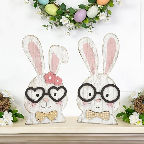 قطعتان من زينة عيد الفصح، ديكور طاولة أرنب خشبي لمنزل المزرعة، لافتة قطع مركزية على شكل أرنب ريفي للمنزل، صينية متدرجة، لوازم حفلات المكتب in Kuwait