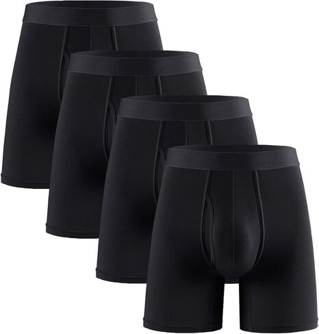 4 Pack Men's Boxer Briefs with Fly Moisture, Breathable Underwear with No Ride-Up Legs & Wide Elastic Waistband in Saudi Arabia