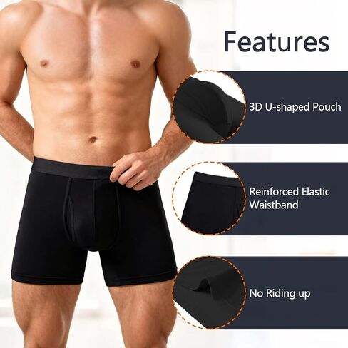4 Pack Men's Boxer Briefs with Fly Moisture, Breathable Underwear with No Ride-Up Legs & Wide Elastic Waistband in Saudi Arabia
