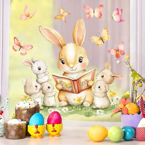 Spring Bunny Static Window Clings Removable PVC Window Stickers with Butterfly Bird Flower Cute Double Sided Decals for Easter Home Decor Nursery Classroom Reusable Window Decorations Art in Saudi Arabia