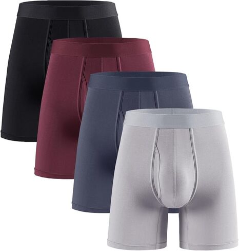 4 Pack Men's Boxer Briefs with Fly Moisture, Breathable Underwear with No Ride-Up Legs & Wide Elastic Waistband in Saudi Arabia
