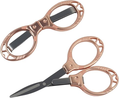 2 Pcs Small Folding Scissors, Portable Mini Travel Scissors Stainless Steel, Safety Foldable Badge Scissor for Nurse Office Craft Sewing, Rose Gold Keychain Pocket Accessories in Kuwait