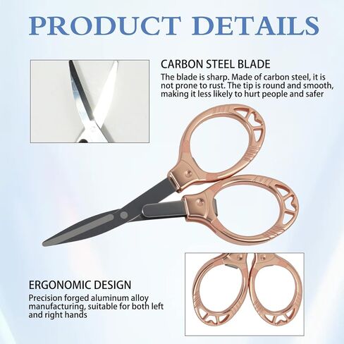 2 Pcs Small Folding Scissors, Portable Mini Travel Scissors Stainless Steel, Safety Foldable Badge Scissor for Nurse Office Craft Sewing, Rose Gold Keychain Pocket Accessories in Kuwait