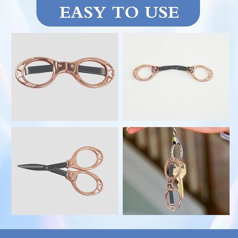 2 Pcs Small Folding Scissors, Portable Mini Travel Scissors Stainless Steel, Safety Foldable Badge Scissor for Nurse Office Craft Sewing, Rose Gold Keychain Pocket Accessories in Kuwait