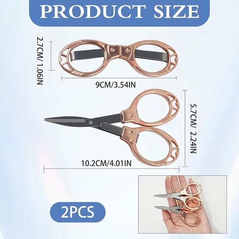 2 Pcs Small Folding Scissors, Portable Mini Travel Scissors Stainless Steel, Safety Foldable Badge Scissor for Nurse Office Craft Sewing, Rose Gold Keychain Pocket Accessories in Kuwait