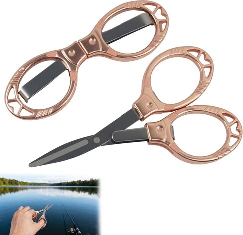 2 Pcs Small Folding Scissors, Portable Mini Travel Scissors Stainless Steel, Safety Foldable Badge Scissor for Nurse Office Craft Sewing, Rose Gold Keychain Pocket Accessories in Kuwait