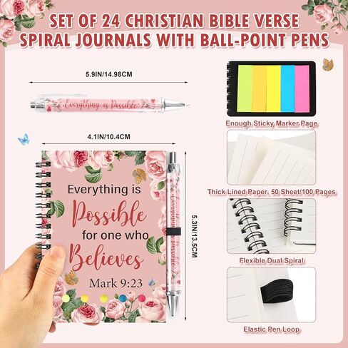 48 قطعة/24 مجموعة من دفاتر الملاحظات الحلزونية من مجلة الصلاة المسيحية مع أقلام، مجلة الصلاة، آية الكتاب المقدس الدينية، يوم الأم، الأسبوع المقدس، دفتر حلزوني للنساء والرجال، مدرس عضو الكنيسة in Kuwait