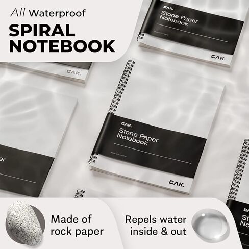 GAK. Stone Paper Waterproof Sheet Spiral Notebook (M Size) – 5.8"x8.3", 50 sheets, Stone Paper Notebook Journal Note Taking Waterproof Notepad College Ruled Paper Black Notebook Aesthetic School in Saudi Arabia
