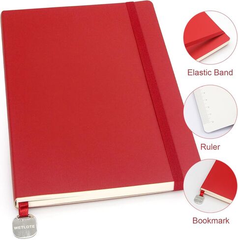 WETLOTE A5 Journal Notebook，Soft Cover - 5.6"x8.25" Line/Grid/Blank, 208 Pages, Soft Leather Journal for Home, Work & School(red,check) in Kuwait