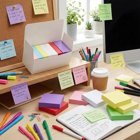 600 Sheets Multi-Color Sticky Notes, 11 Assorted Colors Self-Adhesive Square Memo Pads, Removable Note Paper for Quick Messages and Reminders in Saudi Arabia