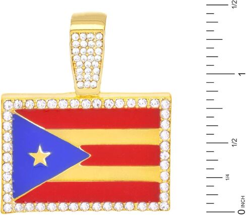 14K Gold Silver Plated Iced Simulated Diamond PUERTO RICO FLAG Pendant & 4mm 24" Rope Chain Hip Hop Style Fashion Necklace Gift Set in Kuwait