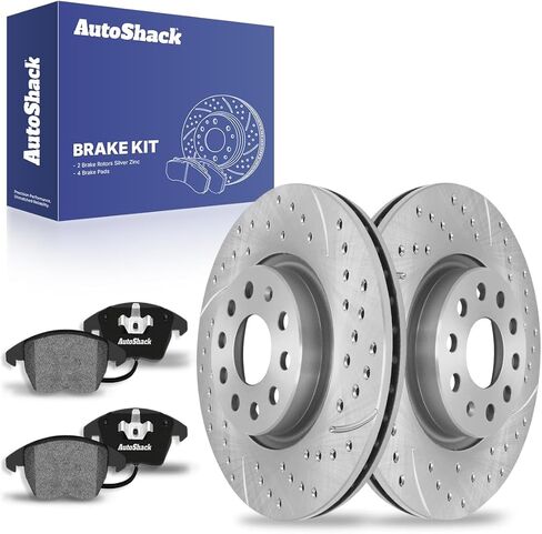 AutoShack Front Vented Drilled & Slotted E-Coated Brake Rotors + Premium Ceramic Pads 6-PC Brake Kit Replacement for 2014 Volkswagen Jetta 2011 Volkswagen Jetta ShadowGuard 12.28" (311.8 mm) in Saudi Arabia