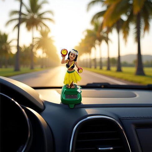 Yellow Hawaiian Dashboard Ornament with Kinetic Dance Motion, Solar-Powered Hula Girl Car Decor,Auto Interior Accessories & Tropical Home Decor for Office/Party Multi-Scene Decoration in Saudi Arabia