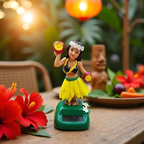 Yellow Hawaiian Dashboard Ornament with Kinetic Dance Motion, Solar-Powered Hula Girl Car Decor,Auto Interior Accessories & Tropical Home Decor for Office/Party Multi-Scene Decoration in Saudi Arabia