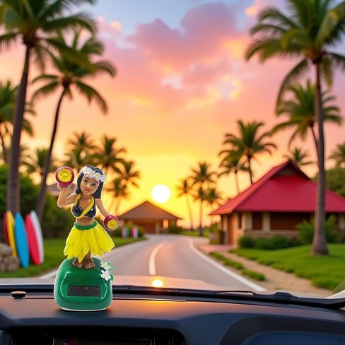 Yellow Hawaiian Dashboard Ornament with Kinetic Dance Motion, Solar-Powered Hula Girl Car Decor,Auto Interior Accessories & Tropical Home Decor for Office/Party Multi-Scene Decoration in Saudi Arabia