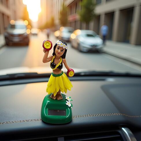 Yellow Hawaiian Dashboard Ornament with Kinetic Dance Motion, Solar-Powered Hula Girl Car Decor,Auto Interior Accessories & Tropical Home Decor for Office/Party Multi-Scene Decoration in Saudi Arabia