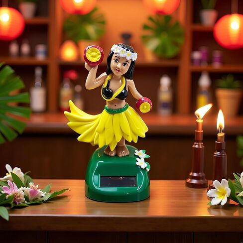 Yellow Hawaiian Dashboard Ornament with Kinetic Dance Motion, Solar-Powered Hula Girl Car Decor,Auto Interior Accessories & Tropical Home Decor for Office/Party Multi-Scene Decoration in Saudi Arabia