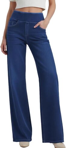 Women's Wide-Leg Jeans high Waisted Zippered Stretch Tummy Control in Saudi Arabia