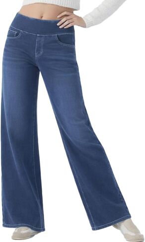 Women's Wide-Leg Jeans high Waisted Zippered Stretch Tummy Control in Saudi Arabia