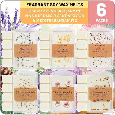 STRN Wax Melts, Scented Soy Wax Cubes Infused with Essential Oil, Lavender, Jasmine, Sandalwood, Long-Lasting 6 Scents for Wax Warmers, Home, Yoga, SPA, 2.5 OZ*6 Packs in Kuwait