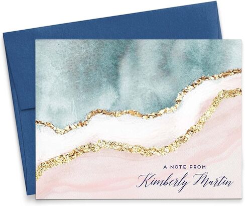 Agate Personalized Stationery for Women, Elegant Personalized Geode FOLDED Note Cards with Envelopes, Personalized Stationary for Women with Script Font, Your Choice of Colors and Quantity in Kuwait