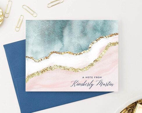 Agate Personalized Stationery for Women, Elegant Personalized Geode FOLDED Note Cards with Envelopes, Personalized Stationary for Women with Script Font, Your Choice of Colors and Quantity in Kuwait