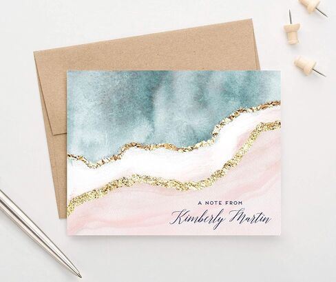 Agate Personalized Stationery for Women, Elegant Personalized Geode FOLDED Note Cards with Envelopes, Personalized Stationary for Women with Script Font, Your Choice of Colors and Quantity in Kuwait